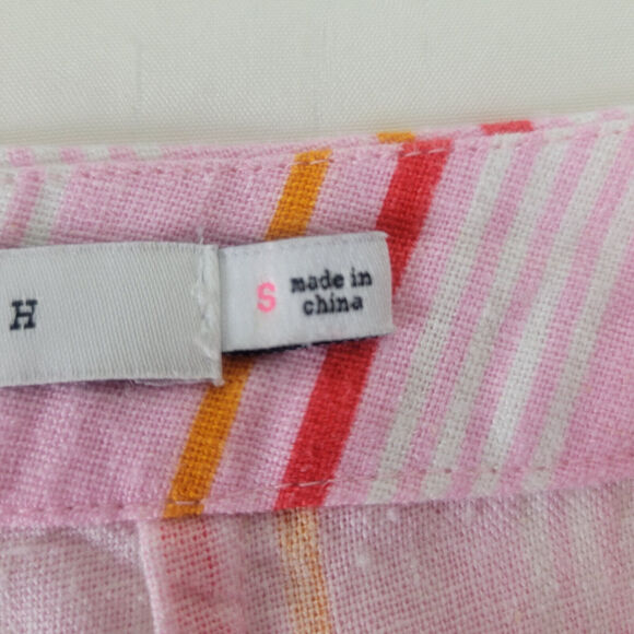 Lush Shorts Womens Small Pink Linen Blend High Rise Mom Candy Striped Zip Up - Picture 8 of 13